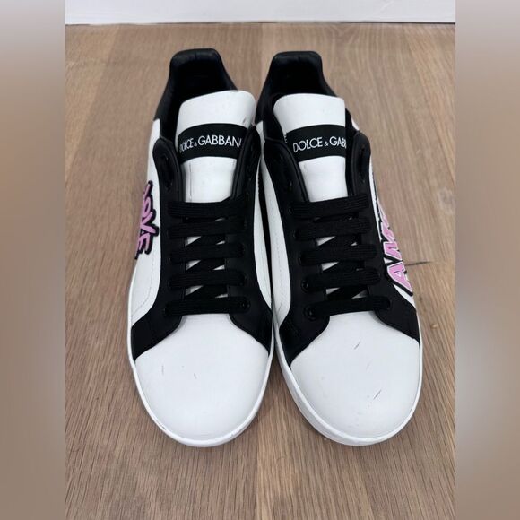 Dolce & Gabbana White Love Logo-Embossed Leather Sneakers Size IT 40 - Picture 3 of 10